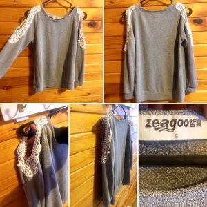 Women’s lace shoulder grey sweater